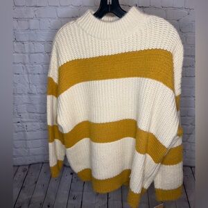 FRNCH Cream and Gold Striped Turtleneck Sweater